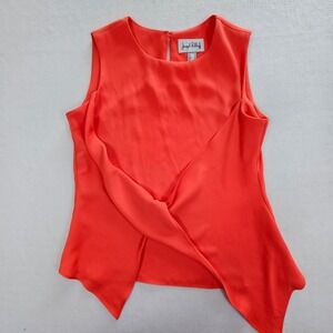 Joseph Ribkoff Coral Orange Asymmetrical Tulip Front Sleeveless Blouse Size 12